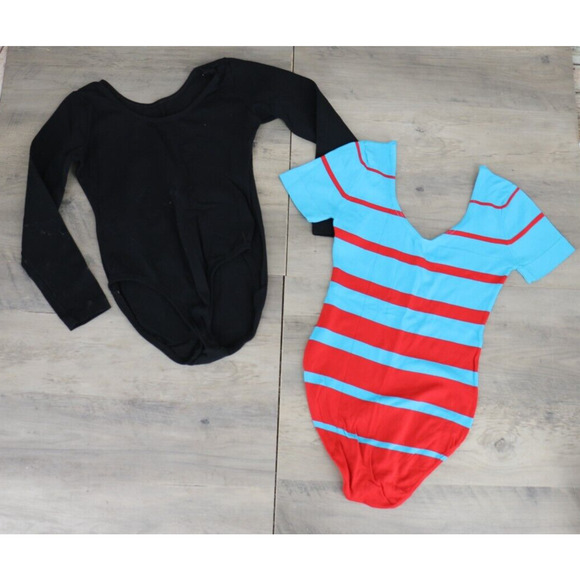VINTAGE Girls Youth Sz 12-14 Dance Bodysuit Long Sleeve Striped Leotard Bundle